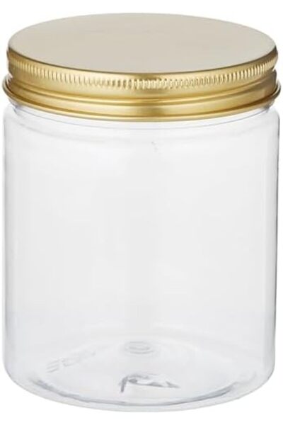 Alsaqer Round Pet Bottles and Jars with Gold Lid 4-Piece, 250 ml Capacity Multicolor