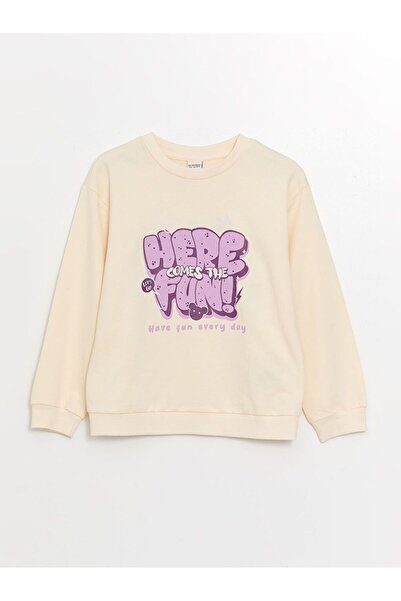 LC Waikiki Μακρυμάνικο φούτερ για κορίτσια με στάμπα LCW Kids Crew Neck