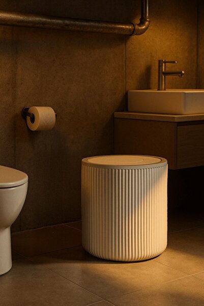 Sas Haus Lines Series White Acrylic Trash Can - Cylinder, 5 Liters, 25cm, Easy to Clean - 3376