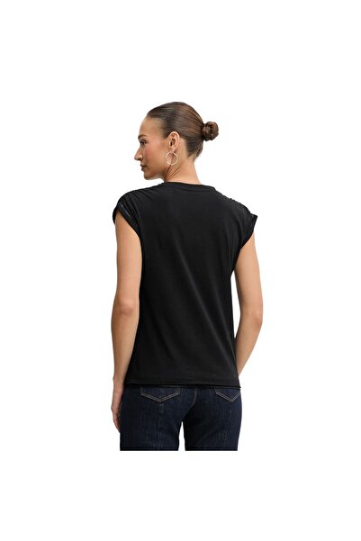 HUGO Women's Comfortable Fit Round Neck 100% Cotton Off-Shoulder Short Sleeve Black T-Shirt 50545521-001