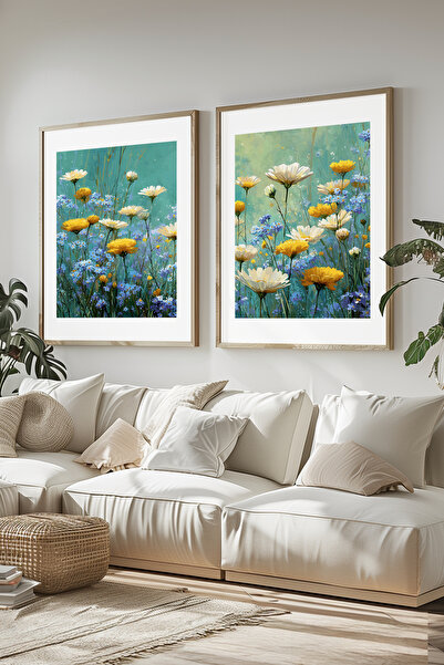 STARYUNA Σετ δύο ζωγραφικών εικόνων με εφέ ελαιογραφίας, ξύλινο πλαίσιο, κίτρ...