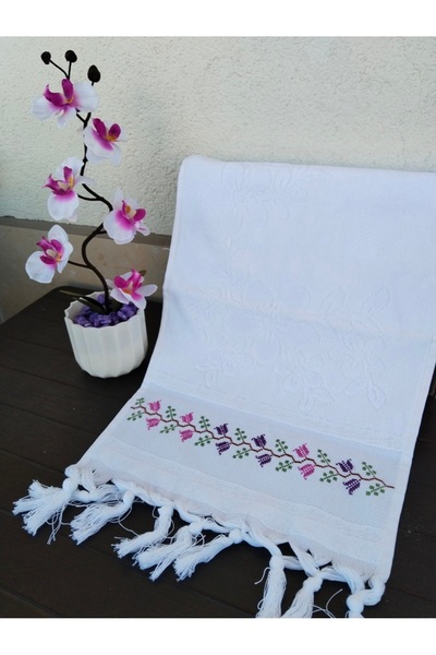 Merzümay Mutfak Havlusu Etamin İşlemesi Çeyizlik Beyaz 30*50