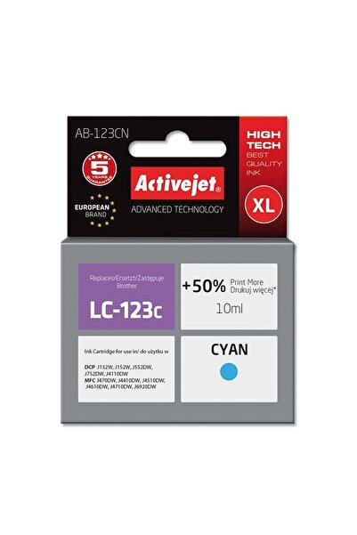 ActiveJet Съвместим цианов касетъчен тонер LC123 за Brother LC-123C, Premium ...