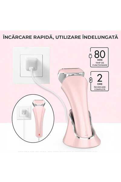 Elindor Wet and dry epilator, 3 types of removable blades, IPX 6, USB, Charging station, 900mAh, Pink