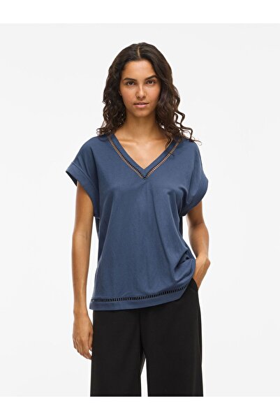 VILA Oberteil mit kurzen Ärmeln VITIKKI V-Ausschnitt