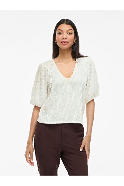 VILA Oberteil mit kurzen Ärmeln VIOLANA V-Ausschnitt