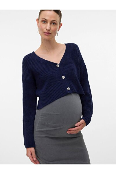 Mama Licious Strickjacke Normal geschnitten V-Ausschnitt Tief angesetzte Schulter Strickjacke