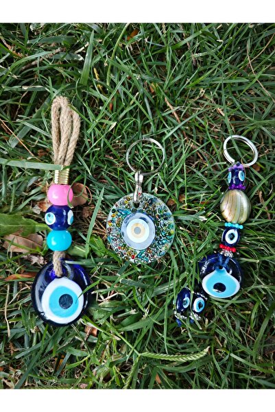 KASTAMONU BEYZADE YÖRESEL PAZARI Evil Eye Beaded Keychain Set of Three