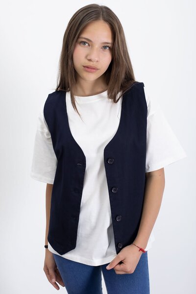 Cansın Mini Navy Blue Girl's Button Detailed Vest 21524