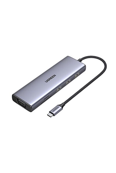 Ugreen Docking Station Type-C to 3x USB3.0, HDMI 4K@30Hz, VGA, Type-C PD100W, RJ45, SD/TF Card, Gray