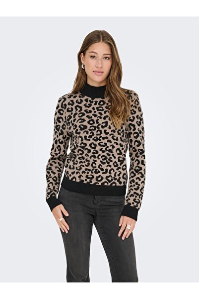 ONLY Onlibi JQ LS Hochkragen CC Knt Damen Leopardenmuster Pullover