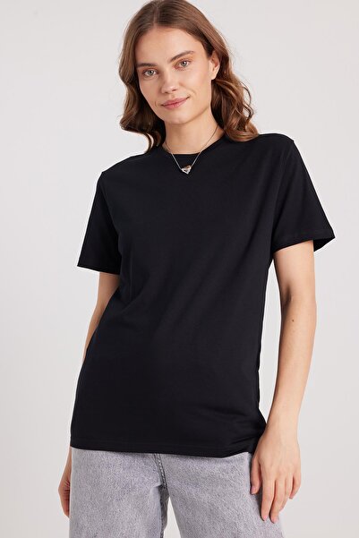 Tudors Women's Slim Fit Slim Fit Cotton Soft Texture Lycra Flexible Fabric Basic Black Crew Neck T-Shirt