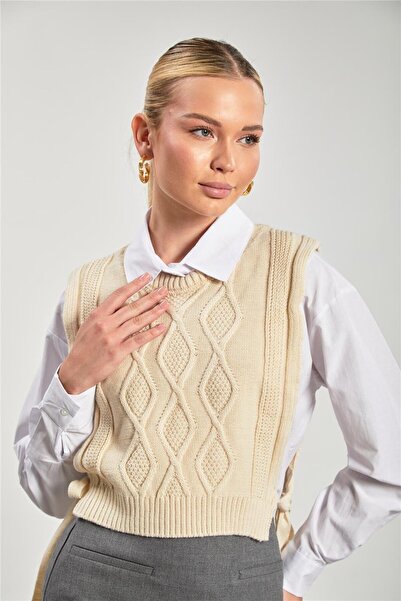 BARRELS AND OIL Women's Knitted Sweater with Side Ties - Stone