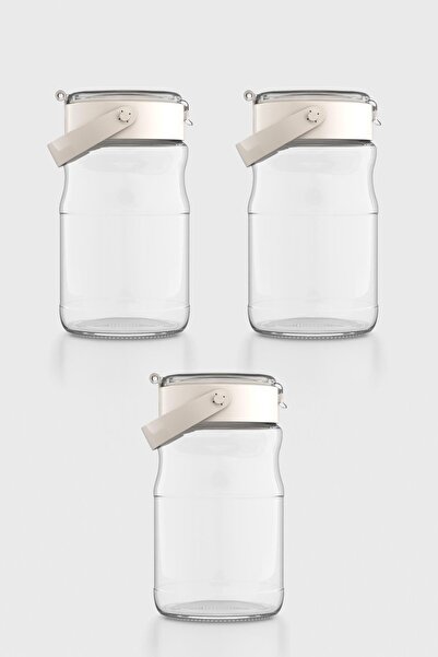 Renga Mono 1700 ml Beige Set of 3 Glass Jars with Lids 131072