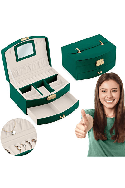 DacEnergy Jewelry box, eco-leather, carrying handle, mirror, ring holder, storage space...