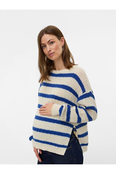 Mama Licious Strickpullover Normal geschnitten U-Boot Ausschnitt Gerippte Ärmelbündchen Tief angesetzte Schulter