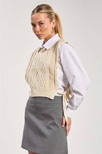 BARRELS AND OIL Women's Knitted Sweater with Side Ties - Stone