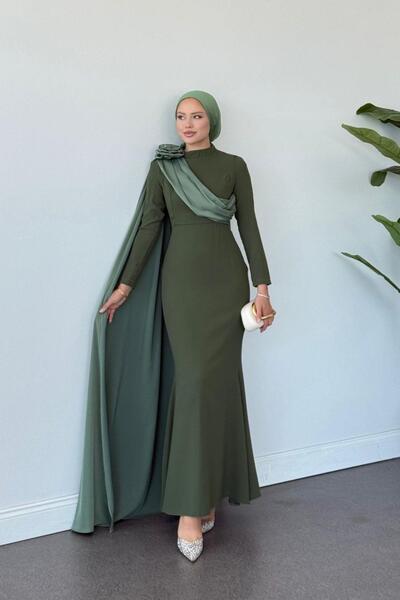 Hazamoda فستان سهرة هيرا ذيل طويل كاكي