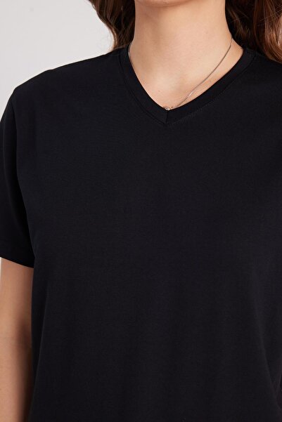 Tudors Women's Slim Fit Slim Fit Cotton Soft Textured Lycra Flexible Fabric Plain Basic Black V-Neck T-Shirt