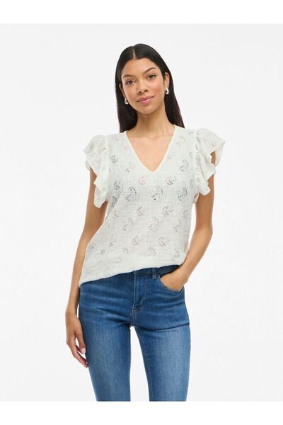 VILA Oberteil mit angeschnittenen Ärmeln VIKARLA V-Ausschnitt