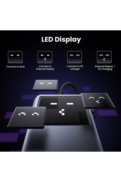 Ugreen Stație de andocare 6 în 1 Tip-C la 2x USB, 2x Tip-C, HDMI, 10 GB/s, 4K, 100 W, SD/TF, Afișaj LED, Negru