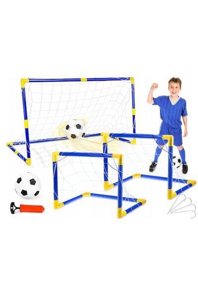 SOLTOY Set 2 porti de fotbal cu Minge SOLTOY® Soccer Blue Goal 2in1, posibilitate extindere la poarta mare
