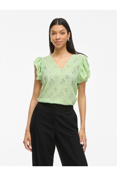 VILA Oberteil mit angeschnittenen Ärmeln VIKARLA V-Ausschnitt