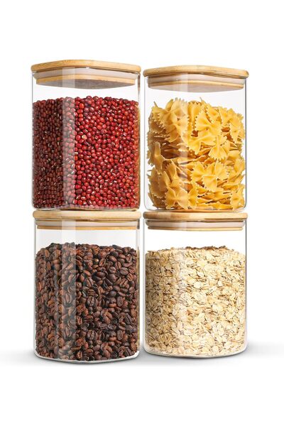 erorex Airtight Glass Storage Canister Wood Lid , Clear Food Storage Container Jar Sealing Bamboo Lid