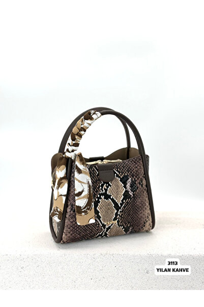 VICTORIA SHINE موديل 3113 – حقيبة يد وكتف بتفاصيل منديل - (لون بني ثعباني)