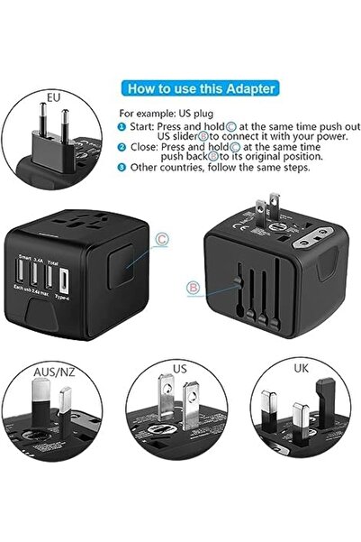 Generic BOLTIX Universal Travel Adapter, International Plug and Socket Adapter with 3 USB Ports + 1 Type C P