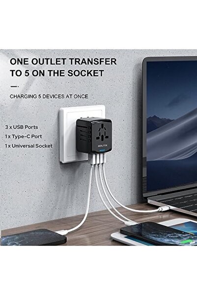 Generic BOLTIX Universal Travel Adapter, International Plug and Socket Adapter with 3 USB Ports + 1 Type C P