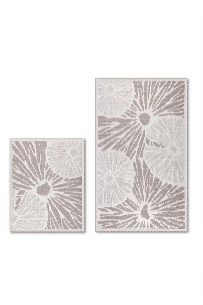 Bluenity Angers Natural Cotton 2-Piece Bath Mat Set 60X100+50X60 cm - Stone