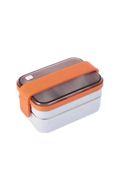 Vagon VAGONLIFE BL20183 КОНТЕЙНЕР ЗА ХРАНА ОТ НЕРЪЖДАЕМА СТОМАНА - КУТИЯ ЗА ОБЯД 2-СЛОЙНА 3-ОТДЕЛЕНИЯ 1200 МЛ БЯЛА-ОРАНЖЕВА