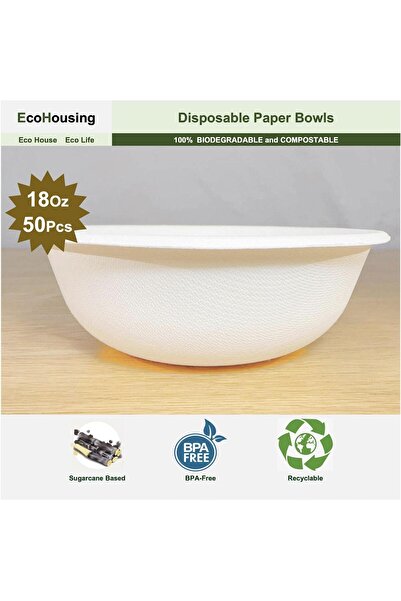 erorex 18 Ounces 500Ml 50Pcs Nature 100% Compostable Paper Disposable Bowls Made Bagasse Fibers Eco