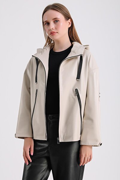 MQ Leather معطف جلد ماروكين جاجا للنساء بغطاء للرأس