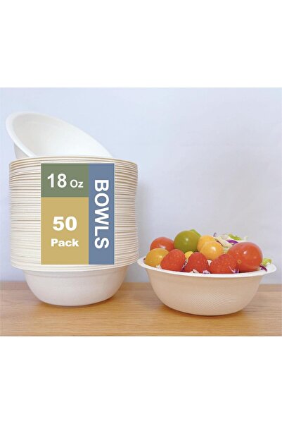 erorex 18 Ounces 500Ml 50Pcs Nature 100% Compostable Paper Disposable Bowls Made Bagasse Fibers Eco