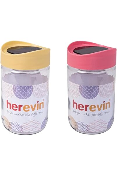 erorex Herevin 660Ml Glass Jar Canister Storage Jar With Transparent Top And Assorted Color Lid