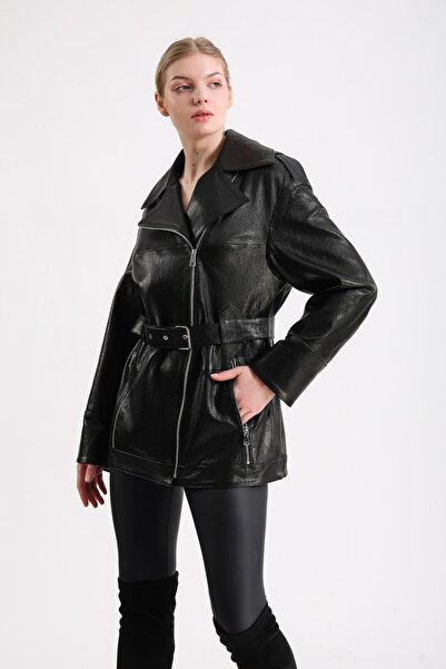 MQ Leather Maroquin Leather Afrodit Kadın Jumbo Trençkot