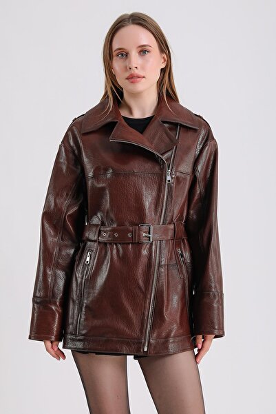 MQ Leather Maroquin Leather Afrodit Kadın Jumbo Trençkot