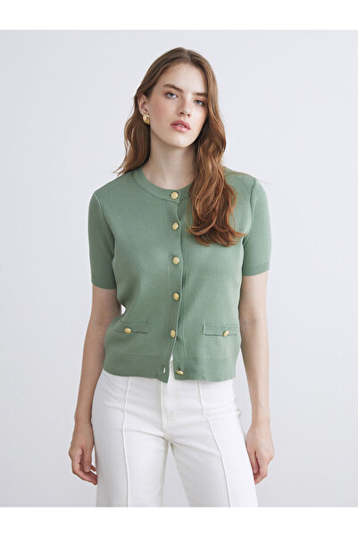 LC Waikiki Alita City Lcw Vision Khaki Knitwear Plain Women's Cardigan with a...