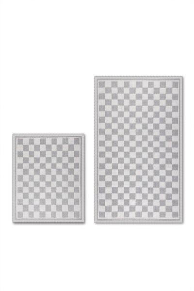 Bluenity Polka Dot Natural Cotton 2-Piece Bath Mat Set 60X100+50X60 cm - Gray