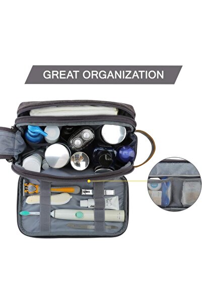 BAGSMART Toiletry Bag for Men, Canvas Travel Toiletry Organizer, Water-resistant, Grey - Medium
