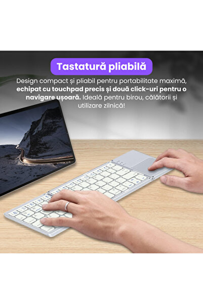 BRAGUS Ultra-thin foldable keyboard, touchpad, wireless and compatible with Android, iOS, Smart TV, white