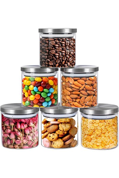 erorex Glass Food Storage Containers Stainless Lids, Clear Glass Jar Lid Set 4, Small Glass Containers
