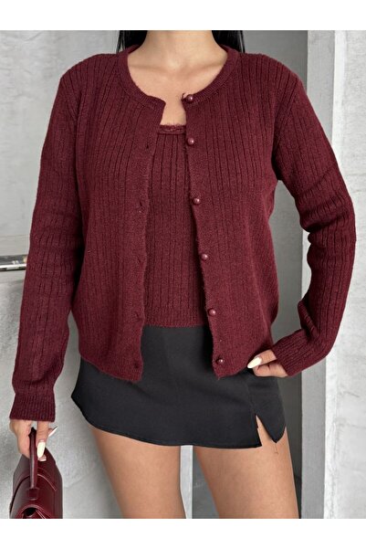 Lovely butik Women's Lace Detailled Bluse Cardigan Double Set