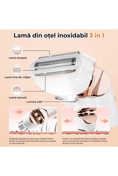 Elindor Wet/dry epilator, 3 removable blades, USB, charging station, white/gold