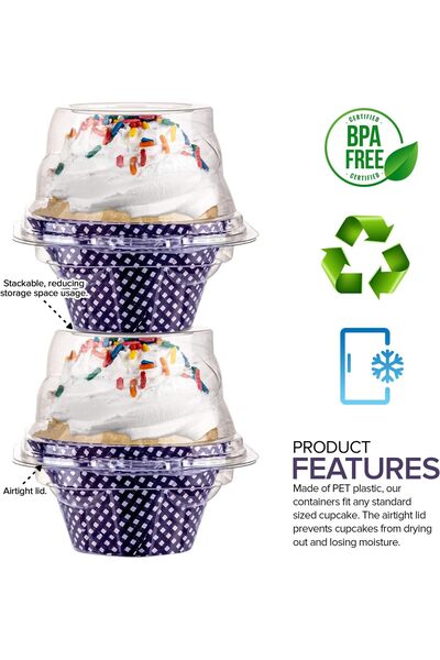 erorex Individual Plastic Cupcake Containers Disposable Connected Airtight Dome Lid Clear Single Cupcake