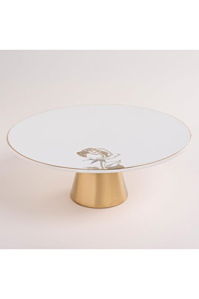erorex White Porcelain Cake Stand With Gold Base