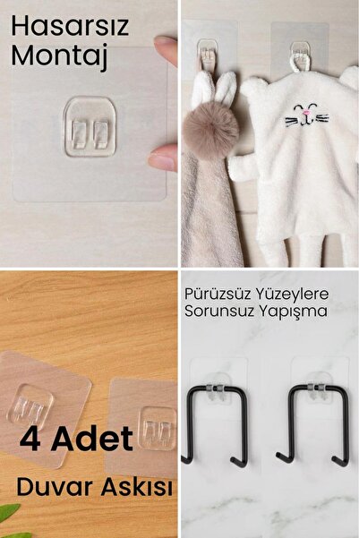 Hayveys 4 Adet Güçlü Çerçeve Askısı Yapışkanlı Raf Tutucu Banyo Askı Kanca