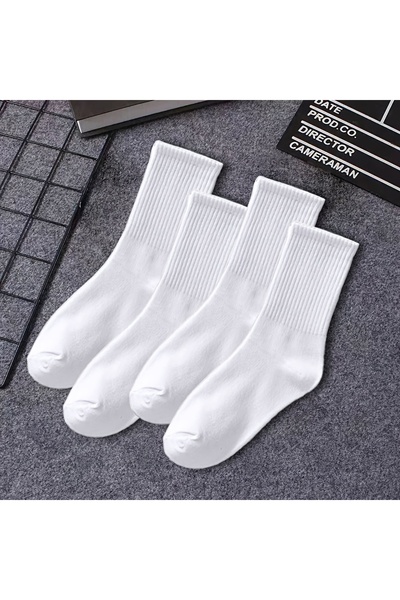 çorapmanya 4 Çift Kadın Siyah Beyaz Çizgisiz Kolej Tenis Çorap